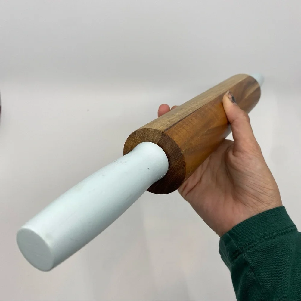 West Elm light blue brown wood baking rolling pin